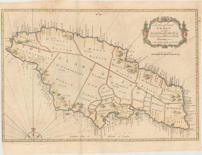 A New & Correct Chart, of the Island of Jamaica. With Its Bays, Harbours, Rocks, Soundings &c.