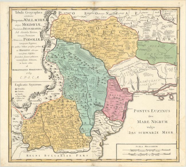 Tabula Geographica Continens Despotatus Wallachiae atque Moldaviae, Provinciam Bessarabiae sub Clientela Turcica, Itemque Provinciam  Polonicam Podoliae...