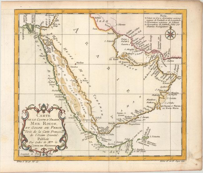 Carte de la Coste d'Arabie, Mer Rouge, et Golfe de Perse. Tiree de la Carte Francoise de l'Ocean Oriental...