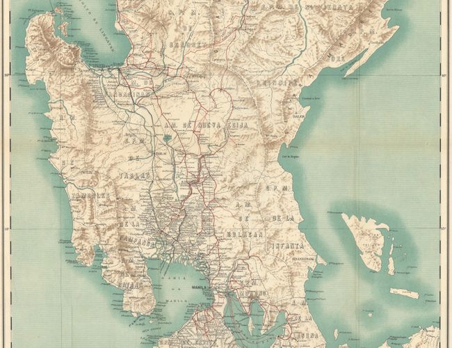 [Map of Luzon - Showing the Routes of General Lawton's Troops During His Several Campaigns on That Island]