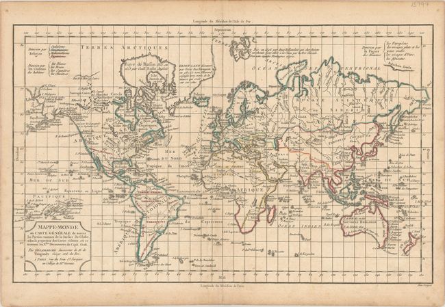 Mappe-Monde ou Carte Generale de Toutes les Parties Connues de la Surface du Globe, Selon la Projection des Cartes Reduites, ou se Trouvent les Nlles. Decouvertes du Capit. Cook