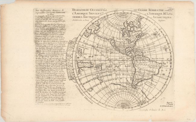 Hemisphere Occidental du Globe Terrestre Contenant l'Amerique Septentle. et l'Amerique Mle...