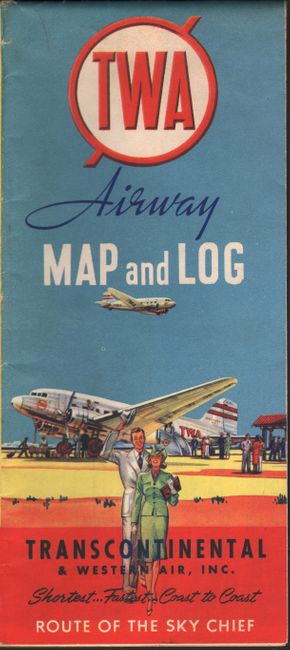 [3 - TWA Flight Route Maps] TWA Airway Map and Log [and] TWA Air Atlas [and] TWA International Air Routes - U.S.A. - Europe - Africa - Asia