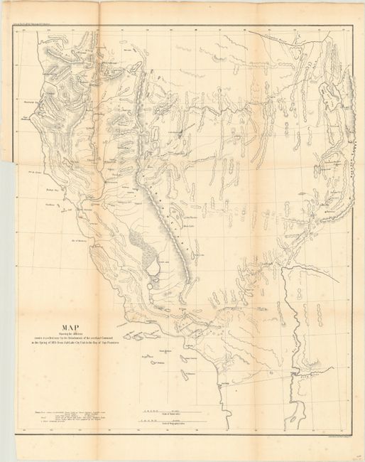Map Showing the Different Routes Travelled Over by the Detachments of the Overland Command in the Spring of 1855 from Salt Lake City, Utah to the Bay of San Francisco