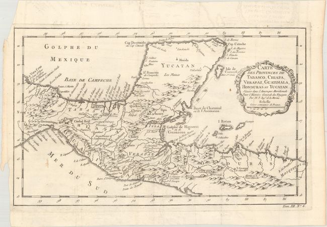 Carte des Provinces de Tabasco, Chiapa. Verapaz, Guatimala, Honduras et Yucatan. Situees dans l'Amerique Meridionale pour l'Histoire Generale des Voyages