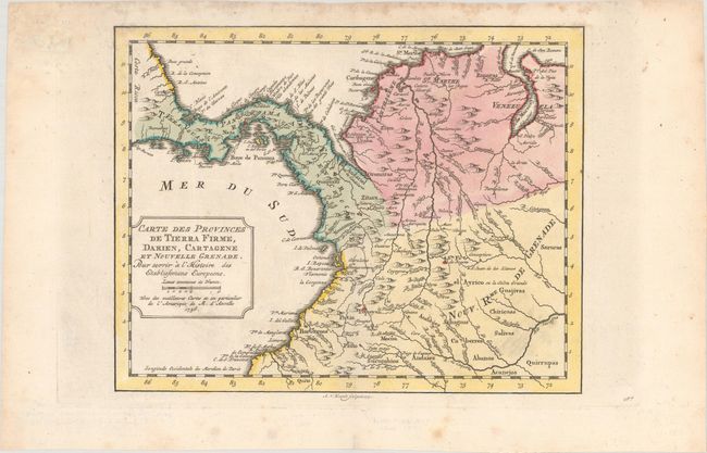 Carte des Provinces de Tierra Firme, Darien, Cartagene et Nouvelle Grenade. Pour Servir a l'Histoire des Etablissemens Europeens