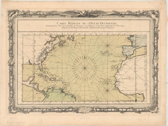 Carte Reduite de l'Ocean Occidental, Contenant les Cotes Occidentales de l'Europe et de l'Afrique, et les Cotes Orientales de l'Amerique...