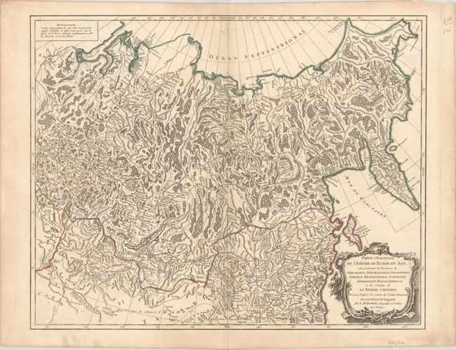 Partie Orientale de l'Empire de Russie en Asie, ou se Trouvent les Provinces de Jakuckskoy, Nerckzinskoy, Selinginskoy, Ilimskoy, Krasnojarskoy, Narimskoy, Jenisseiskoy, Mangajeiskoy, &c...