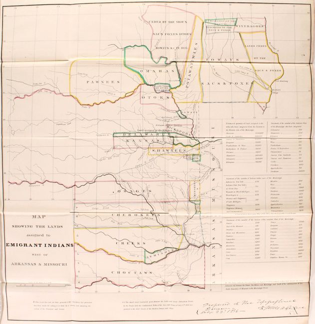 Map Showing the Lands Assigned to Emigrant Indians West of Arkansas & Missouri [and] [Untitled Map - Western Territory] [in report] Colonel Dodge's Journal
