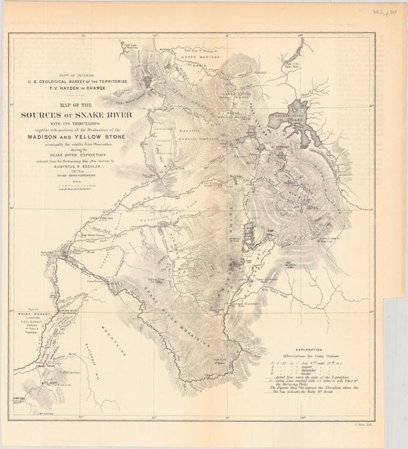 Map of the Sources of Snake River with Its Tributaries Together with Portions of the Headwaters of the Madison and Yellow Stone...