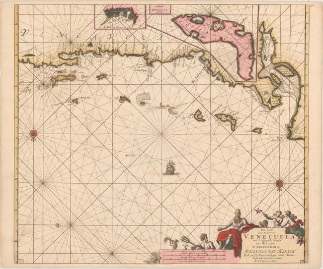 Pas-kaart vande Zee Kusten van Venecuela met de Byleggende Eylanden...