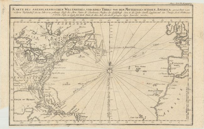 Karte des Abendlaendischen Weltmeeres, und Eines Theils von dem Mitternaechtigen America...