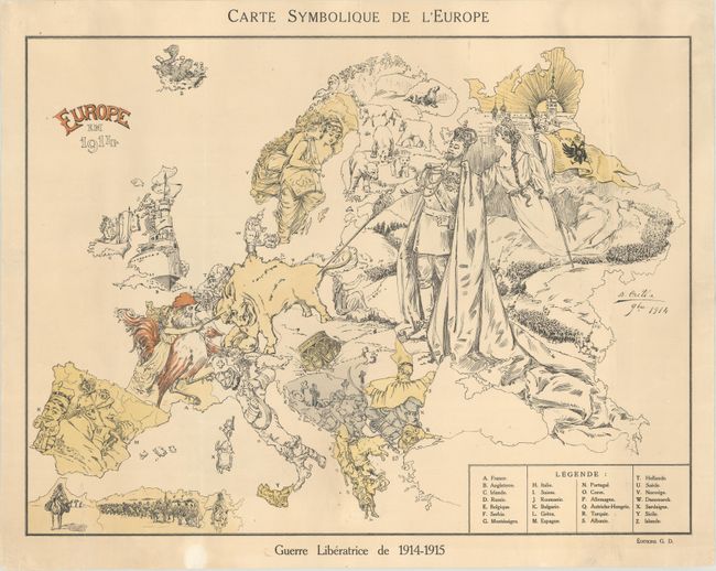Carte Symbolique de l'Europe / Europe en 1914