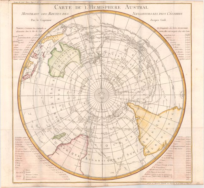 Carte de l'Hemisphere Austral Montrant les Routes des Navigateurs les Plus Celebres par le Capitaine Jacques Cook