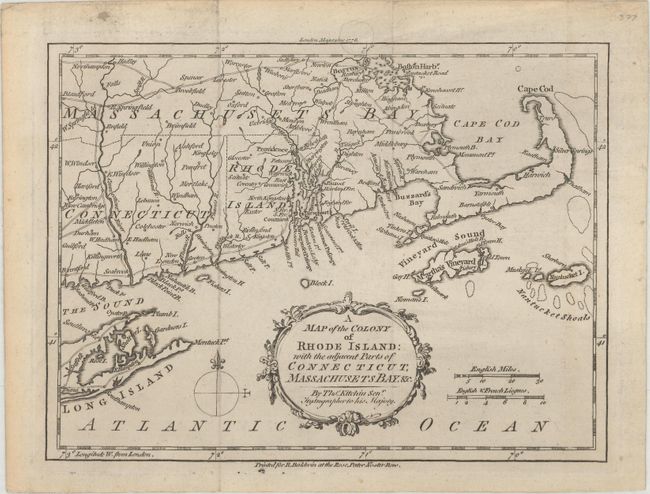 A Map of the Colony of Rhode Island: with the Adjacent Parts of Connecticut, Massachusets Bay. &c.