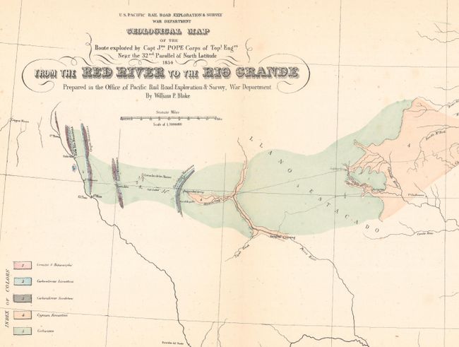 Geological Map of the Route Explored by Capt. Jno. Pope ... from the Red River to the Rio Grande...