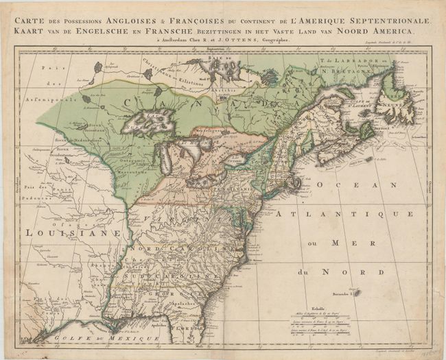 Carte des Possessions Angloises & Francoises du Continent de l'Amerique Septentrionale / Kaart van de Engelsche en Fransche Bezittingen in het Vaste Land van Noord America