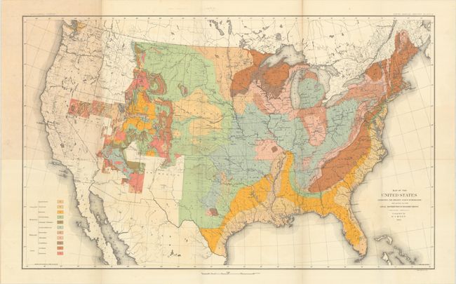 Map of the United States Exhibiting the Present Status of Knowledge Relating to the Areal Distribution of Geologic Groups... [and] Map of the United States Exhibiting the Progress Made in the Geographic Survey [in] Fifth Annual Report...