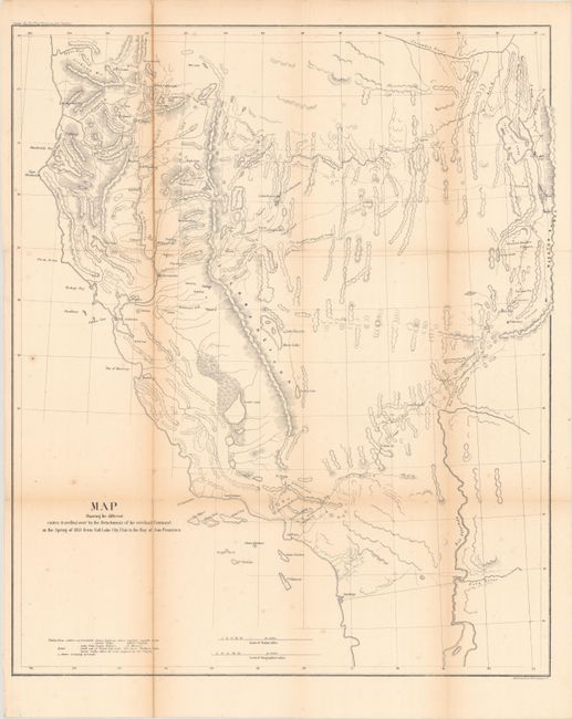 Map Showing the Different Routes Travelled Over by the Detachments of the Overland Command in the Spring of 1855 from Salt Lake City, Utah to the Bay of San Francisco