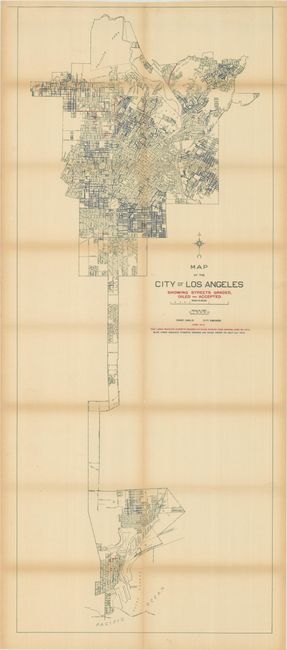 Map of the City of Los Angeles Showing Streets Graded, Oiled and Accepted [and] ... Showing Streets Paved and Accepted [and] ... Showing Constructed Storm Drains [and] ... Showing Locations of Sanitary Sewers