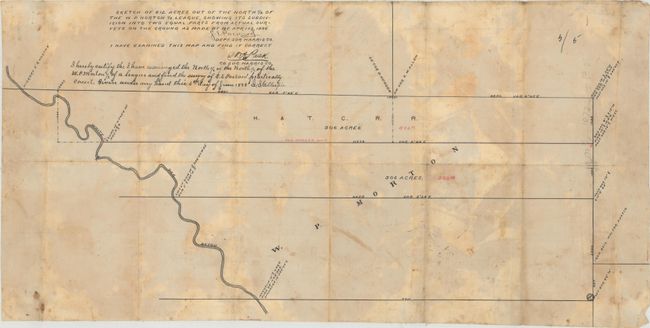Sketch of 612 Acres Out of the North 1/2 of the W. P. Norton 1/3 League, Showing its Subdivision into Two Equal Parts from Actual Surveys on the Ground as Made by Me Apr. 1 & 2, 1896. J.E. Packard