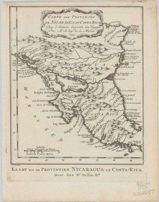 Carte des Provinces de Nicaragua et Costa Rica pour l'Histoire Generale des Voyages