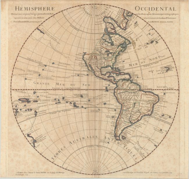 Hemisphere Occidental Dresse en 1720 pour l'Usage Particulier du Roy sur les Observations Astronomiques et Geographiques...