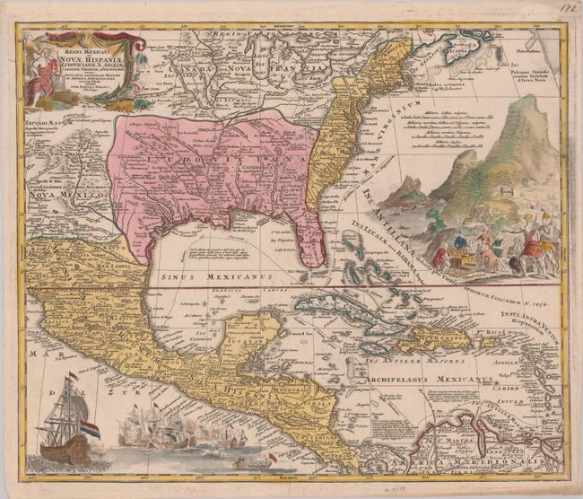 Regni Mexicani seu Novae Hispaniae, Ludovicianae, N. Angliae, Carolinae, Virginiae et Pensylvaniae, nec non Insularum Archipelagi Mexicani in America Septentrionali Accurata Tabula