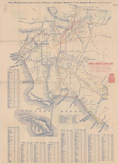 Map Showing Interurban Lines of Electric and Steam Railways to Los Angeles Resorts Giving Distances, Routes and Fares from Los Angeles, Cal.