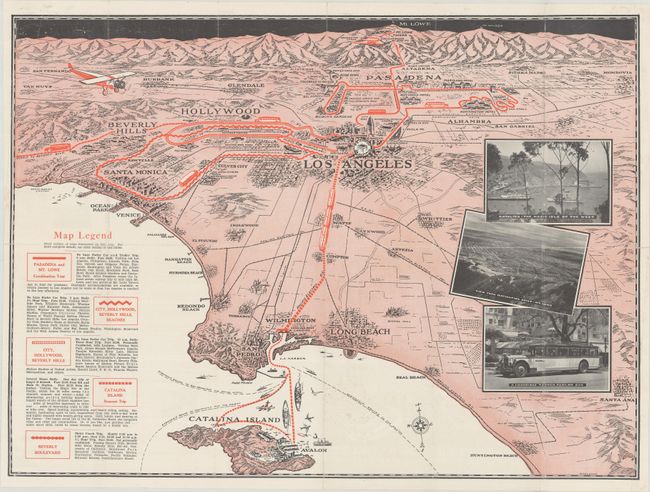 Special Sightseeing Map of Los Angeles and Vicinity [and] Lines of Pacific Electric Railway and Motor Transit Company... [and] Birds-eye View of Mount Lowe California [and] Route Map Los Angeles Railway Electric Car and Bus Routes