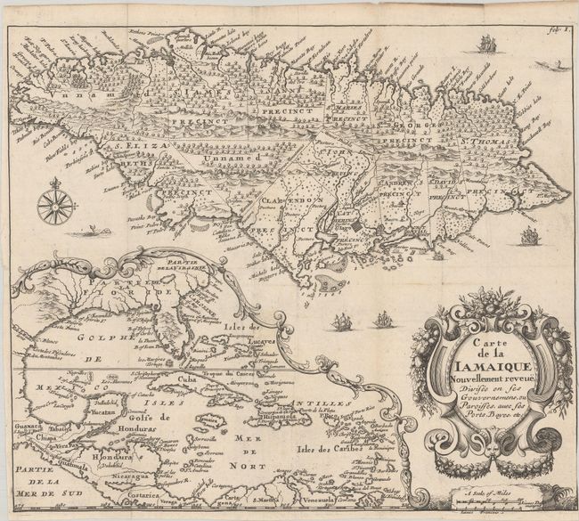Carte de la Iamaique Nouvellement Reveue, Divisee en ses Gouvernemens, ou Paroisses, avec ses Ports, Bayes, Etc.