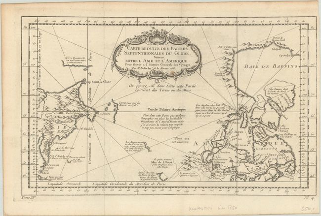 Carte Reduite des Parties Septentrionales du Globe, Situees Entre l'Asie et l'Amerique pour Servir a l'Histoire Generale des Voyages