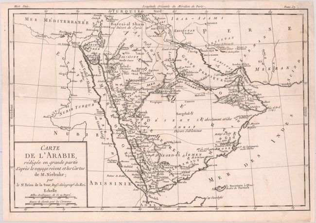 Carte de l'Arabie, Redigee en Grande Partie d'Apres le Voyage Recent et les Cartes de M. Niebuhr
