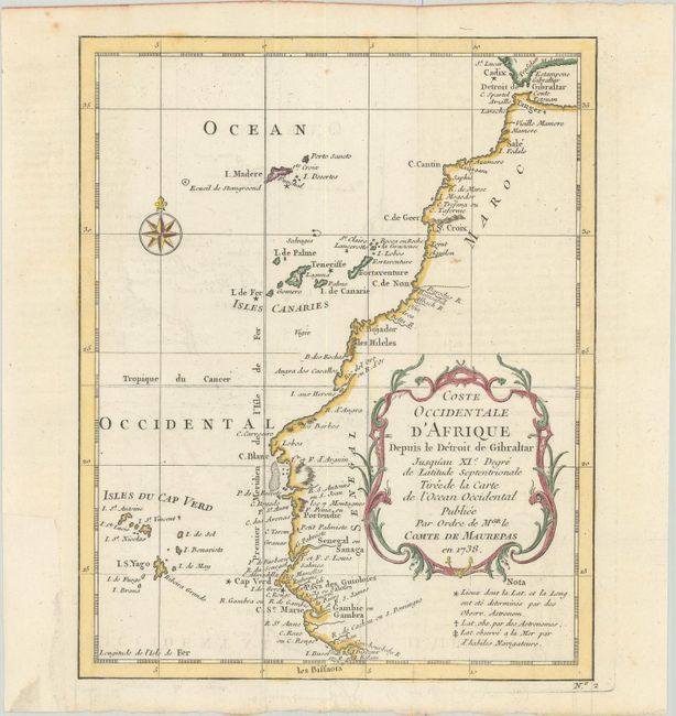 Coste Occidentale d'Afrique Depuis le Detroit de Gibraltar Jusqu'au XIe Degre de Latitude Septentrionale Tiree de la Carte de l'Ocean Occidental