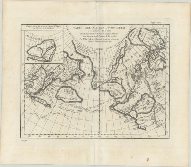 Carte Generale des Decouvertes de l'Amiral de Fonte, et Autres Navigateurs Espagnols, Anglois et Russes pour la Recherche du Passage a la Mer du Sud...