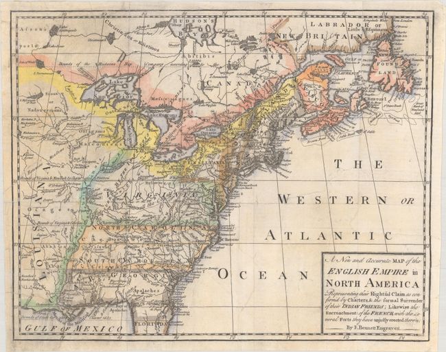 A New and Accurate Map of the English Empire in North America Representing Their Rightful Claim as Confirm'd by Charters, & the Formal Surrender of Their Indian Friends...