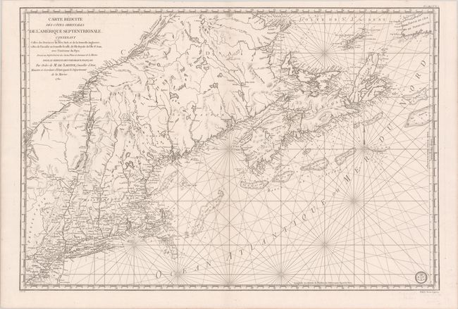 Carte Reduite des Cotes Orientales de l'Amerique Septentrionale. Contenant Celles des Provinces de New-York et de la Nouvelle Angleterre, Celle de l'Acadie ou Nouvelle Ecosse...