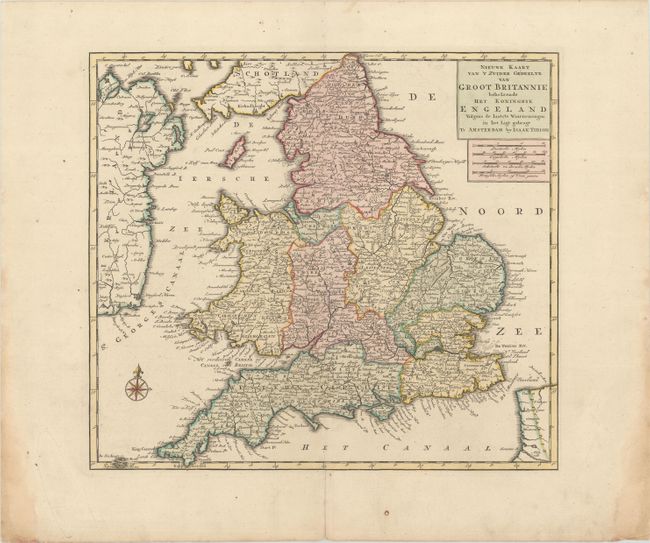 Nieuwe Kaart van 't Zuider Gedeelte van Groot Britannie Behelzende het Koningryk Engeland Volgens de Laatste Waaremingen in het Ligt Gebragt