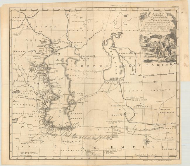 A Map of the Routs of the Russian Embassy, to Persia in 1746, on the Western Coast; Also of Mr. George Thompson's Journey on the East...