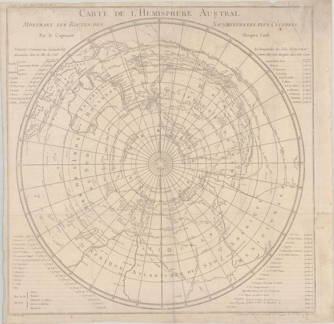 Carte de l'Hemisphere Austral Montrant les Routes des Navigateurs les Plus Celebres par le Capitaine Jacques Cook