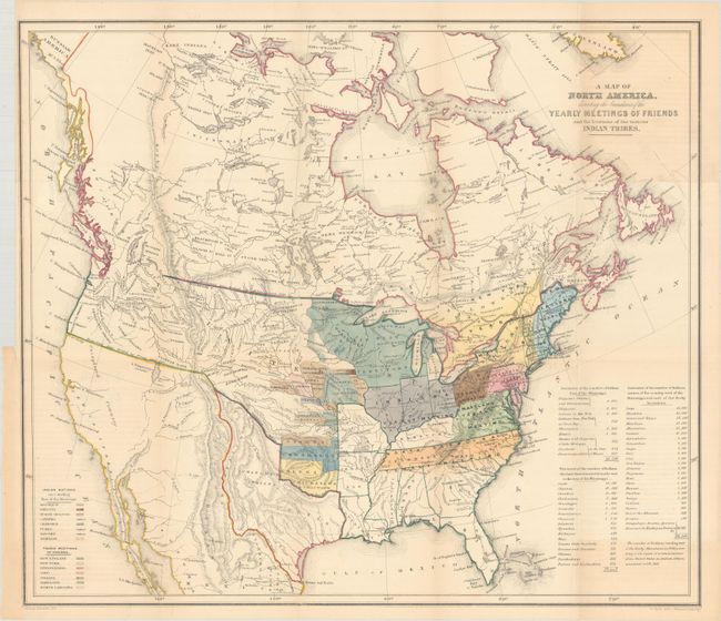 A Map of North America, Denoting the Boundaries of the Yearly Meetings of Friends and the Locations of the Various Indian Tribes