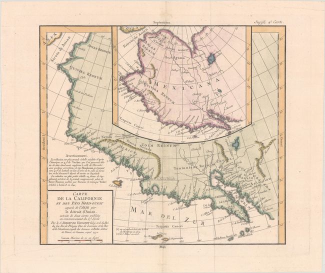 Carte de la Californie et des Pays Nord-Ouest Separes de l'Asie par le Detroit d'Anian, Extraite de Deux Cartes Publiees au Commencement du 17e Siecle...