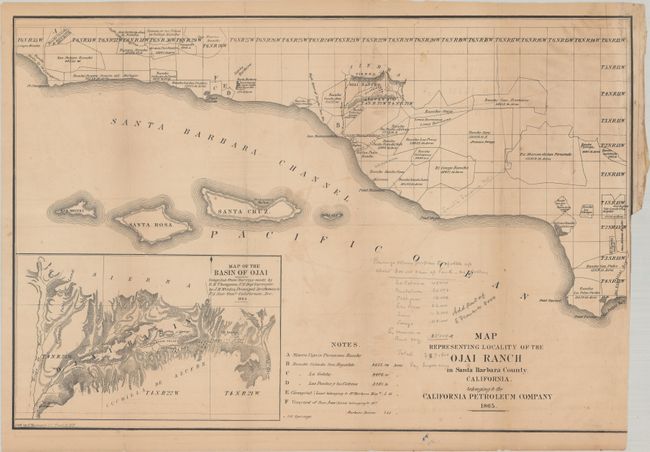 Map Representing Locality of the Ojai Ranch in Santa Barbara County, California... [and] [Manuscript Map of Ventura County Spanish Land Grants] [and] Decree of Ex Mission of San Buenaventura