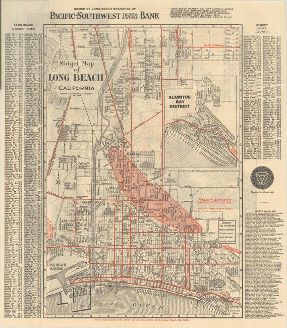Midget Map of Long Beach California [on verso] Motor and Relief Map of Southern California [and] Security Trust & Savings Bank Automobile Road Map of Los Angeles Region [and] Map of the City of Long Beach California