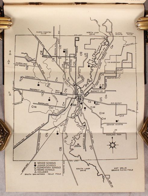 [Untitled - Map of San Antonio Schools] [in] Clarke's Street Guide and General Information for Tourists... [and] Index Street Map of San Antonio [on verso] Route Map of San Antonio Showing Places of Amusement and Points of Historical Interest Etc.
