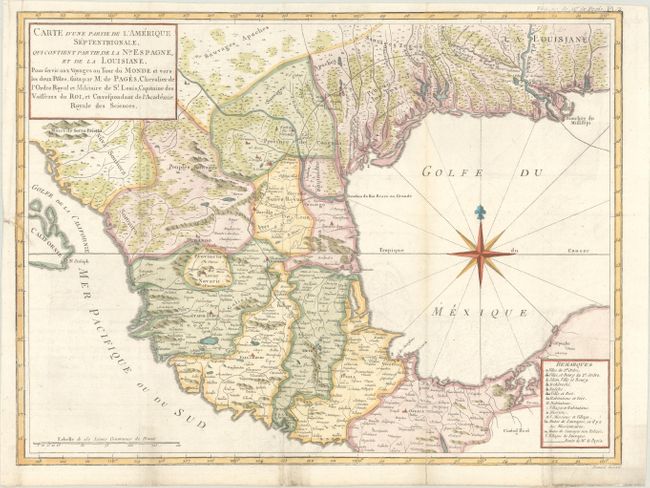 Carte d'une Partie de l'Amerique Septentrionale, qui Contient Partie de la Nle. Espagne, et de la Louisiane. Pour Servir aux Voyages au Tour du Monde...