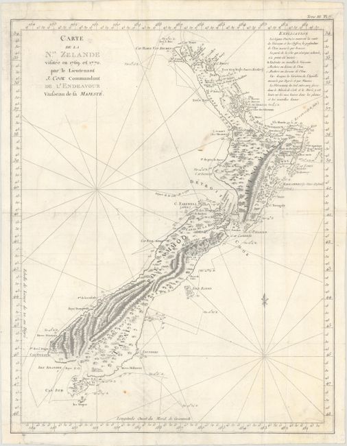 Carte de la Nle. Zelande Visitee en 1769 et 1770. par le Lieutenant J. Cook Commandant de l'Endeavour Vaisseau de sa Majeste
