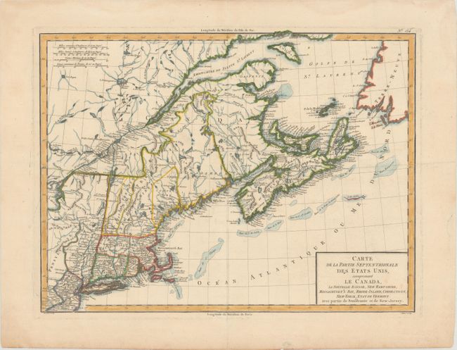 Carte de la Partie Septentrionale des Etats Unis, Comprenant le Canada, la Nouvelle Ecosse, New Hampshire, Massachuset's Bay, Rhode-Island, Connecticut, New-Yorck, Etat de Vermont avec Partie de Pensilvanie et de New-Jersey