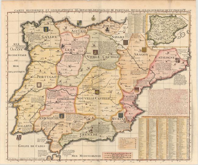 Carte Historique et Geographique des Royaumes d Espagne et de Portugal Divises Selon Leurs Royaumes et Provinces