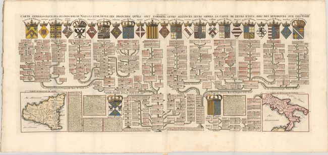 Carte Genealogique des Seconds Rois de Naples et de Sicile, les Branches Quils ont Formees, Leurs Alliances, Leur Armes, la Carte de Leurs Etats, avec des Remarques sur Histoire